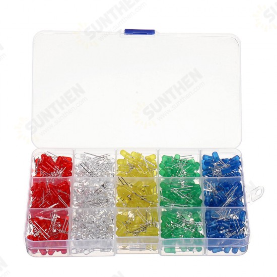 500pcs 5MM LED Diode Kit Mixed Color Red Green Yellow Blue White + BOX