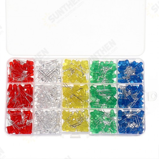 500pcs 5MM LED Diode Kit Mixed Color Red Green Yellow Blue White + BOX