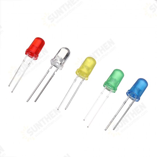 500pcs 5MM LED Diode Kit Mixed Color Red Green Yellow Blue White + BOX