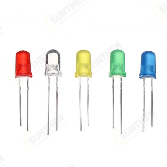 500pcs 5MM LED Diode Kit Mixed Color Red Green Yellow Blue White + BOX