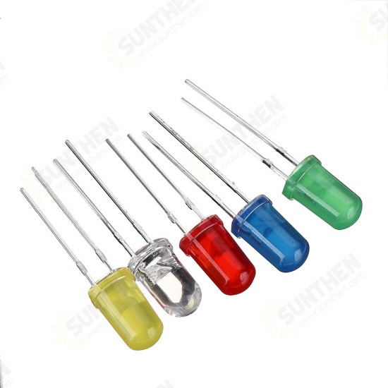 500pcs 5MM LED Diode Kit Mixed Color Red Green Yellow Blue White + BOX