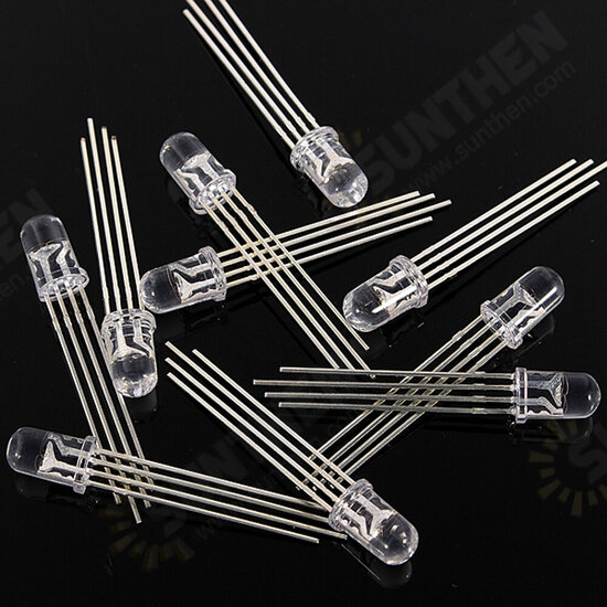 50pcs 5mm Full-color LED RGB Common Anode Four Feet Transparent Highlight Color Light 5mm Diode Colorful