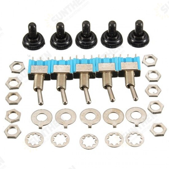 5Pcs 125V 6A ON/ON 3 Pin SPDT Toggle Switch With Waterproof Cover Cap 5Pcs 125V 6A ON/ON 3 Pin SPDT Toggle Switch With Waterproof Cover Cap