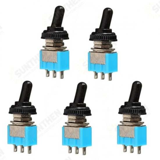 5Pcs 125V 6A ON/ON 3 Pin SPDT Toggle Switch With Waterproof Cover Cap 5Pcs 125V 6A ON/ON 3 Pin SPDT Toggle Switch With Waterproof Cover Cap
