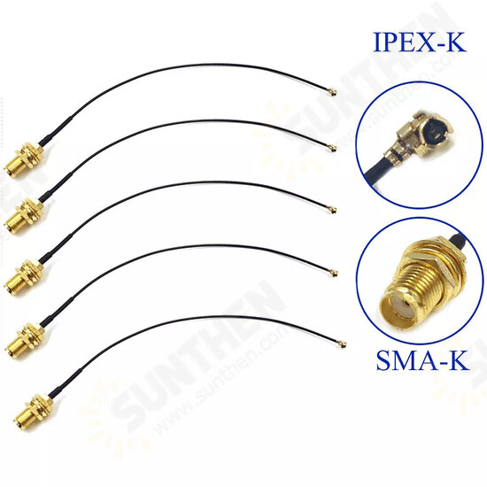 5Pcs SMA Connector Cable Female to uFL/u.FL/IPX/IPEX UFL to SMA Female RG1.13 Antenna RF1.13 Cable Assembly RP-SMA-K