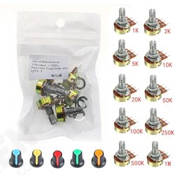 5pcs/lot WH148 1K 2K 5K 10K 20K 50K 100K 250K 500K 1M Single Linear Potentiometer with Knobs 5pcs/lot WH148 1K 2K 5K 10K 20K 50K 100K 250K 500K 1M Single Linear Potentiometer with Knobs