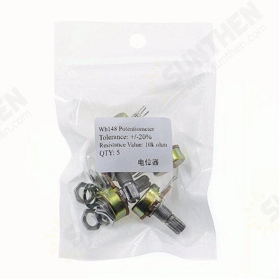 5pcs/lot WH148 1K 2K 5K 10K 20K 50K 100K 250K 500K 1M Single Linear Potentiometer with Knobs 5pcs/lot WH148 1K 2K 5K 10K 20K 50K 100K 250K 500K 1M Single Linear Potentiometer with Knobs