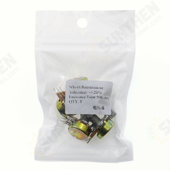 5pcs/lot WH148 1K 2K 5K 10K 20K 50K 100K 250K 500K 1M Single Linear Potentiometer with Knobs 5pcs/lot WH148 1K 2K 5K 10K 20K 50K 100K 250K 500K 1M Single Linear Potentiometer with Knobs