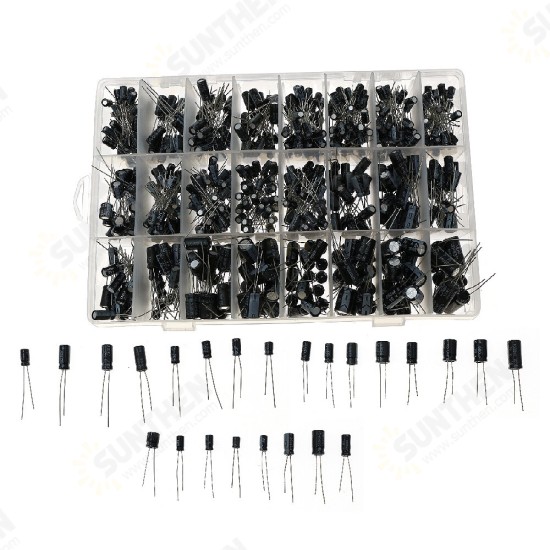 630pcs/set 24 Values High Frequency Electrolytic Capacitor Kit Set 0.1UF-1000UF Aluminum Capacitors for DIY Project Experiments 630pcs/set 24 Values High Frequency Electrolytic Capacitor Kit Set 0.1UF-1000UF Aluminum Capacitors for DIY Project Experiments