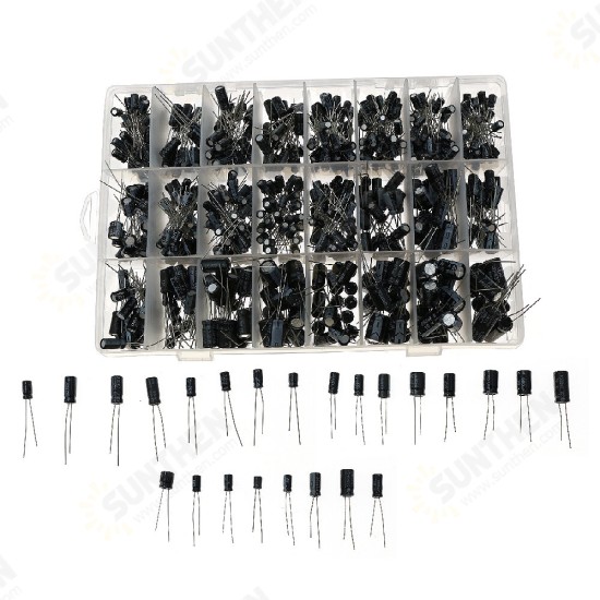 630pcs/set 24 Values High Frequency Electrolytic Capacitor Kit Set 0.1UF-1000UF Aluminum Capacitors for DIY Project Experiments