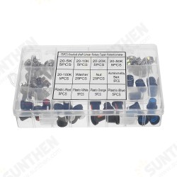 75 Potentiometers B5K B10K B20K B50K B100K ohm Knurled Shaft Single Linear Rotary Cone Volume Control Potentiometer Kit