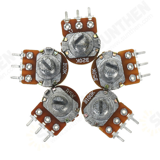 75 Potentiometers B5K B10K B20K B50K B100K ohm Knurled Shaft Single Linear Rotary Cone Volume Control Potentiometer Kit 75 Potentiometers B5K B10K B20K B50K B100K ohm Knurled Shaft Single Linear Rotary Cone Volume Control Potentiometer Kit