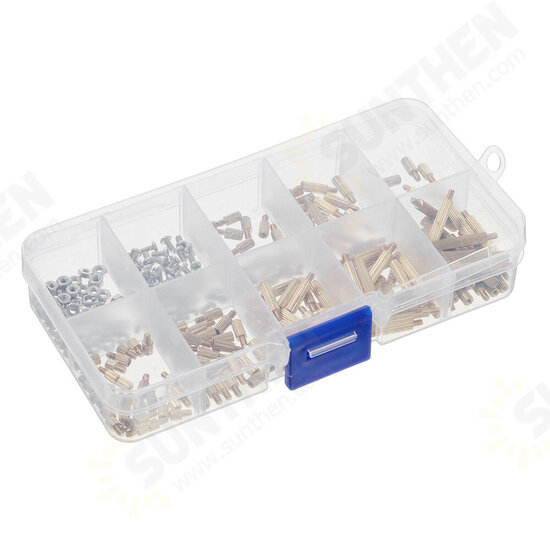 260Pcs M2 PCB Threaded Brass Male Female Standoff Spacer Board Hex Screws Nut Assortment Box Kit Set with Plastic Box Hollow