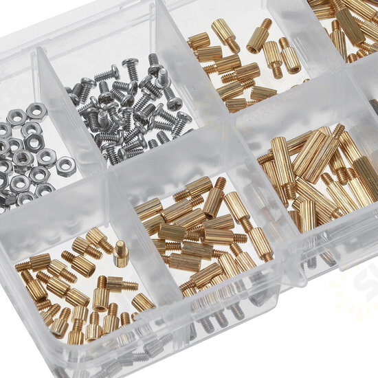 260Pcs M2 PCB Threaded Brass Male Female Standoff Spacer Board Hex Screws Nut Assortment Box Kit Set with Plastic Box Hollow