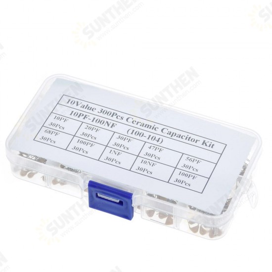 300pcs 10Value 50V 10PF 20PF 30PF 47PF 56PF 68PF 100PF 1NF 10NF 100NF Multilayer Ceramic Capacitor Assortment Kit 300pcs 10Value 50V 10PF 20PF 30PF 47PF 56PF 68PF 100PF 1NF 10NF 100NF Multilayer Ceramic Capacitor Assortment Kit