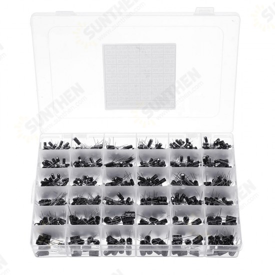 1000pcs 36 Values 0.1uF 50V-1000uF 16V Capacitors 4.7UF 10UF 22UF 33UF 47UF Electrolytic Capacitor Assortment Box Kit