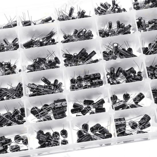 1000pcs 36 Values 0.1uF 50V-1000uF 16V Capacitors 4.7UF 10UF 22UF 33UF 47UF Electrolytic Capacitor Assortment Box Kit