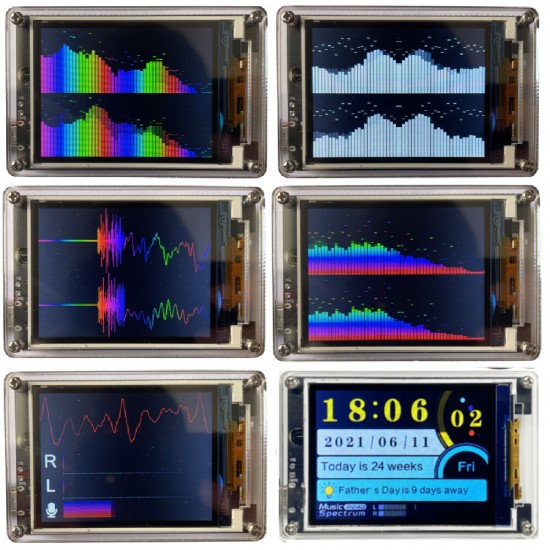 Color Voice Control Level Light Music Spectrum Audio Rhythm Light Festival Reminder Clock LCD Screen 73*48*18mm