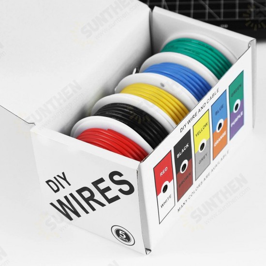 Flexible Silicone Wire and Cable 5 Colors in a Box Mixed Wire Tinned DIY High Quality Pure Copper Line 20AWG/22AWG/24AWG/26AWG/28AWG