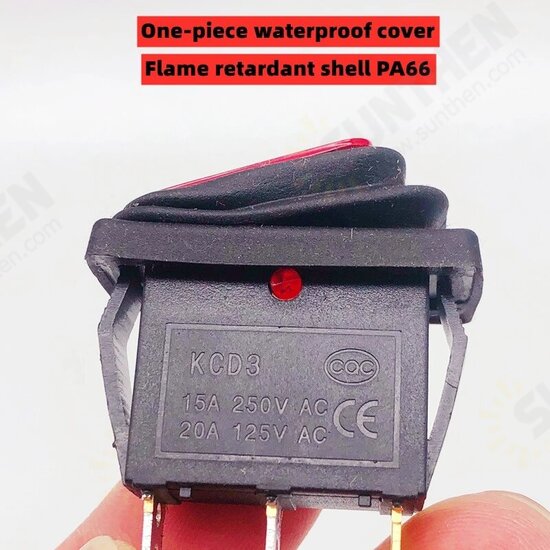 KCD3 2/3 Position 3Pin ON-OFF/ON-OFF-ON 15A 250V AC/20A 125V AC Light Waterproof Rocker Power Switch with LED Button Switch