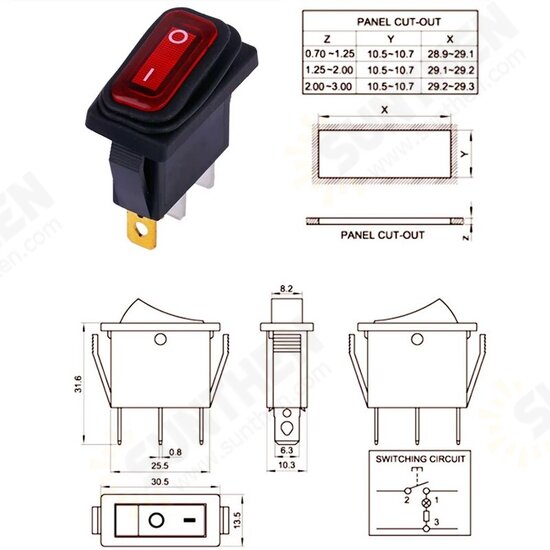 KCD3 2/3 Position 3Pin ON-OFF/ON-OFF-ON 15A 250V AC/20A 125V AC Light Waterproof Rocker Power Switch with LED Button Switch