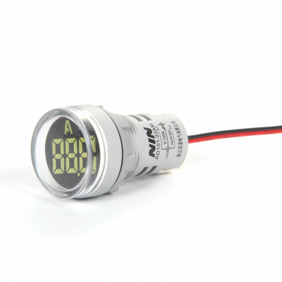 AD101-22AM 0-100A 22MM Mini LED Digital Ammeter 5 Color Available Circle Panel Current Meter Tester Pilot Light Indicator Display