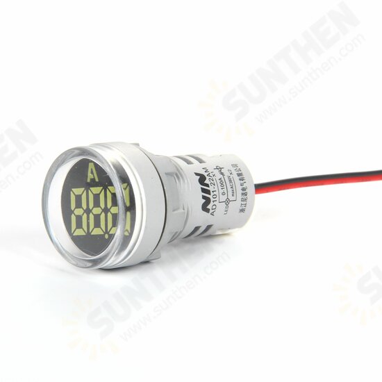 AD101-22AM 0-100A 22MM Mini LED Digital Ammeter 5 Color Available Circle Panel Current Meter Tester Pilot Light Indicator Display