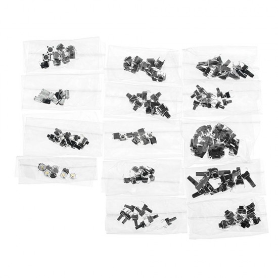 Total 1200pcs Tactile Tact Mini Push Button Switch Packet Micro Switch Bags 12 Types Each 100pcs SMD/2/3/Lateral Pins/Horizontal