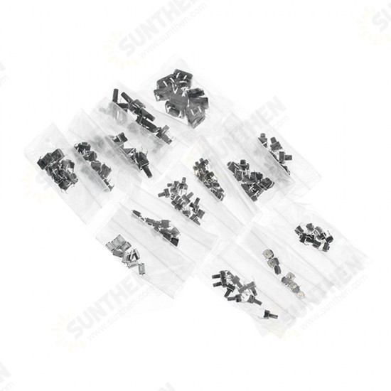 Total 1200pcs Tactile Tact Mini Push Button Switch Packet Micro Switch Bags 12 Types Each 100pcs SMD/2/3/Lateral Pins/Horizontal