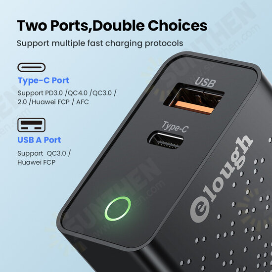 20W 2-Port USB PD Charger Dual 20W USB-C PD3.0 QC3.0 FCP SCP Fast Charging Wall Charger Adapter EU/US/UK Plug for iPhone Samsung Huawei OnePlus