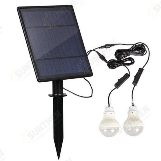 Solar Panel 2pcs LED Bulb Kit Waterproof Light Sensor Outdoor Camping Tent Fishing Emergency Lamp