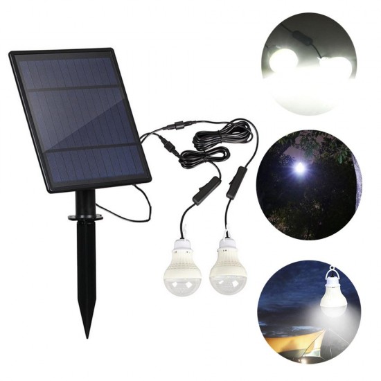 Solar Panel 2pcs LED Bulb Kit Waterproof Light Sensor Outdoor Camping Tent Fishing Emergency Lamp