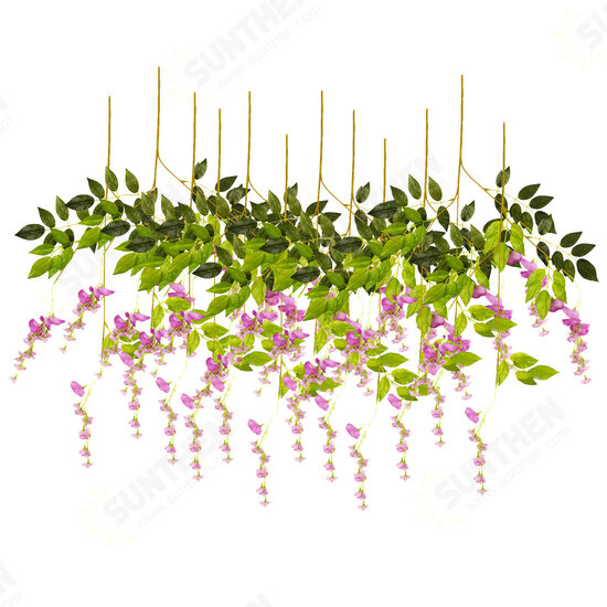 12 Pcs Artificial Silk Flower Wisteria Vine Hanging Garland Garden Wedding Decorations