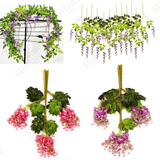 12 Pcs Artificial Silk Flower Wisteria Vine Hanging Garland Garden Wedding Decorations