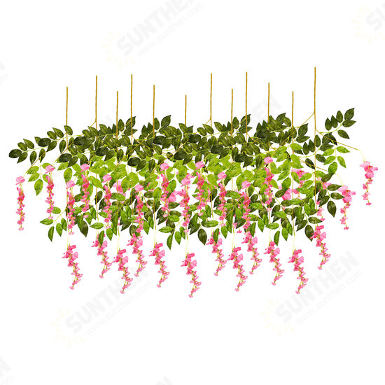 12 Pcs Artificial Silk Flower Wisteria Vine Hanging Garland Garden Wedding Decorations