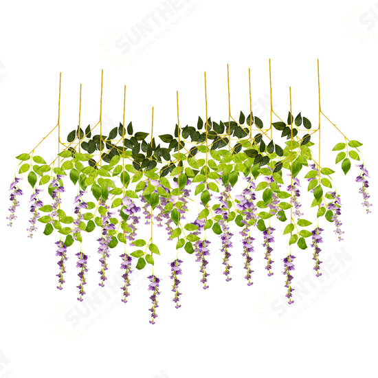 12 Pcs Artificial Silk Flower Wisteria Vine Hanging Garland Garden Wedding Decorations