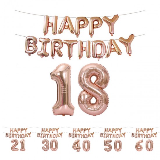 18/21/30/40/50/60th Rose Gold Happy Birthday Foil Balloon Banner Kit Party Decorations