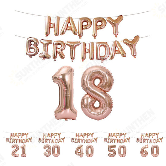 18/21/30/40/50/60th Rose Gold Happy Birthday Foil Balloon Banner Kit Party Decorations