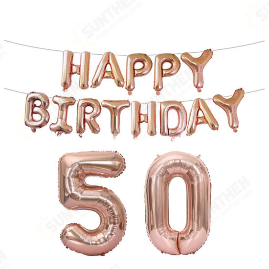 18/21/30/40/50/60th Rose Gold Happy Birthday Foil Balloon Banner Kit Party Decorations