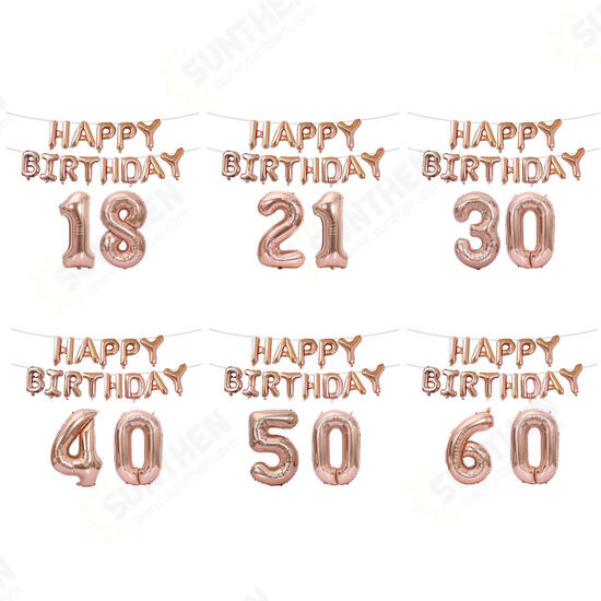 18/21/30/40/50/60th Rose Gold Happy Birthday Foil Balloon Banner Kit Party Decorations