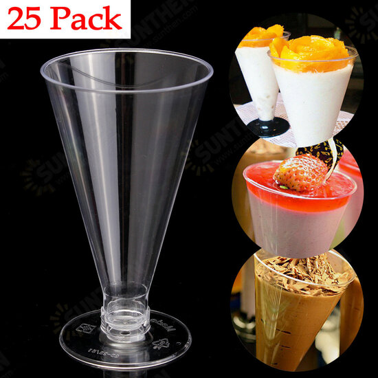 25Pcs Dessert Mousse Cake Cup Canape Dishes Clear Plastic Jelly Goblet Party