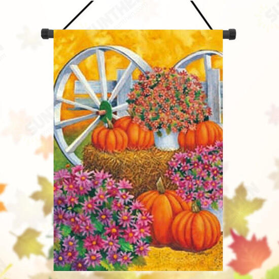 28inch x 40inch Pumpkin Wagon Wheel Fall Autumn Decorative House Flag Large Banner Decorations