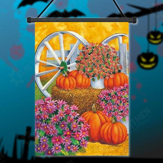 28inch x 40inch Pumpkin Wagon Wheel Fall Autumn Decorative House Flag Large Banner Decorations