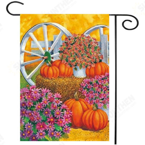 28inch x 40inch Pumpkin Wagon Wheel Fall Autumn Decorative House Flag Large Banner Decorations