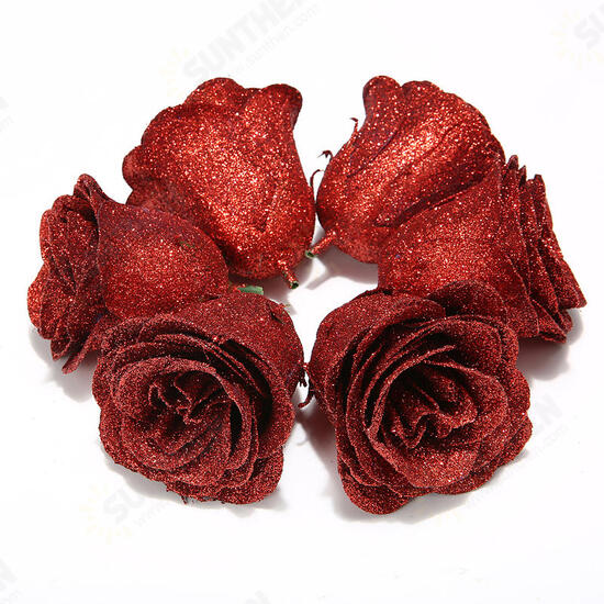 30PCS Artificial Rose Flower Crystal Gold Powder Valentine's Day Party Gift Decorations