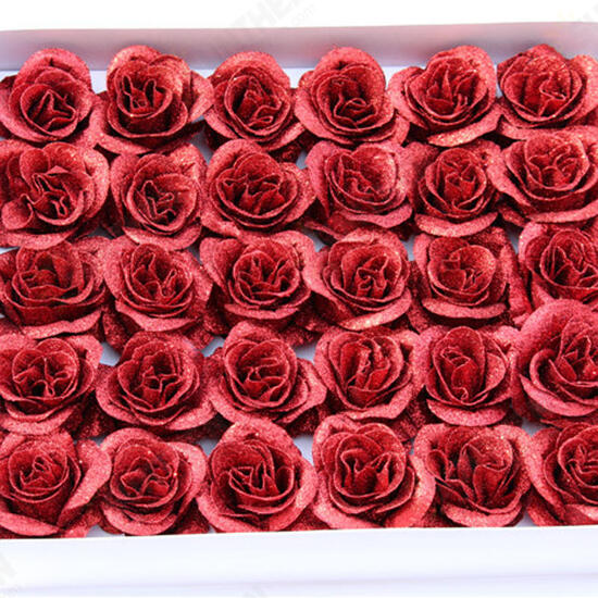 30PCS Artificial Rose Flower Crystal Gold Powder Valentine's Day Party Gift Decorations