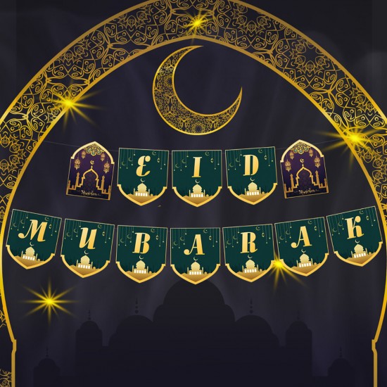 37Pcs/Set Eid Ramadan Mubarak Pentagram Baner Party Foil Balloons Home Decor
