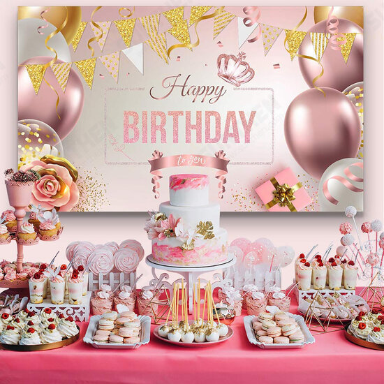 Happy Birthday Decorations Banner Large Rose Gold Balloons Backdrop Theme Poster