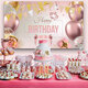 Happy Birthday Decorations Banner Large Rose Gold Balloons Backdrop Theme Poster