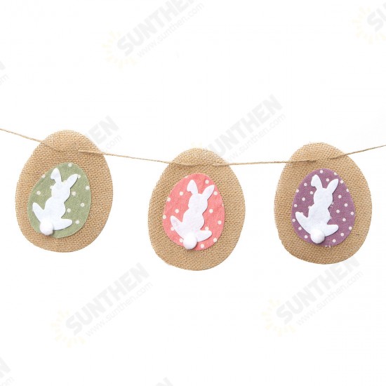 Jute Easter Egg Bunny Bunting Banner Flag Garland Hunt Party Home Hanging Decoration